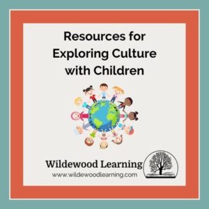 Text on a white background reads, Resources for Exploring Culture with Children. Below is a globe with diverse children around it, and the Wildewood Learning logo and website at the bottom.